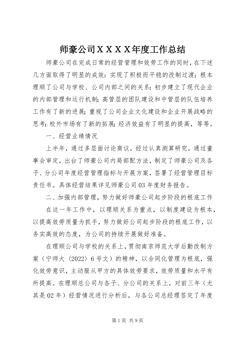 2023年师豪公司ＸＸＸＸ年度工作总结.docx_第1页