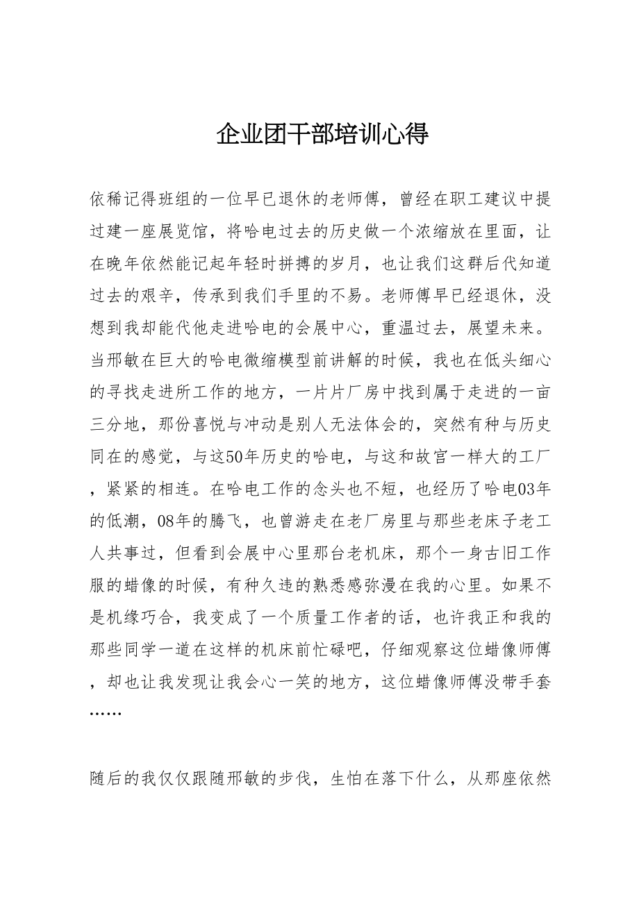 2023年企业团干部培训心得.doc_第1页