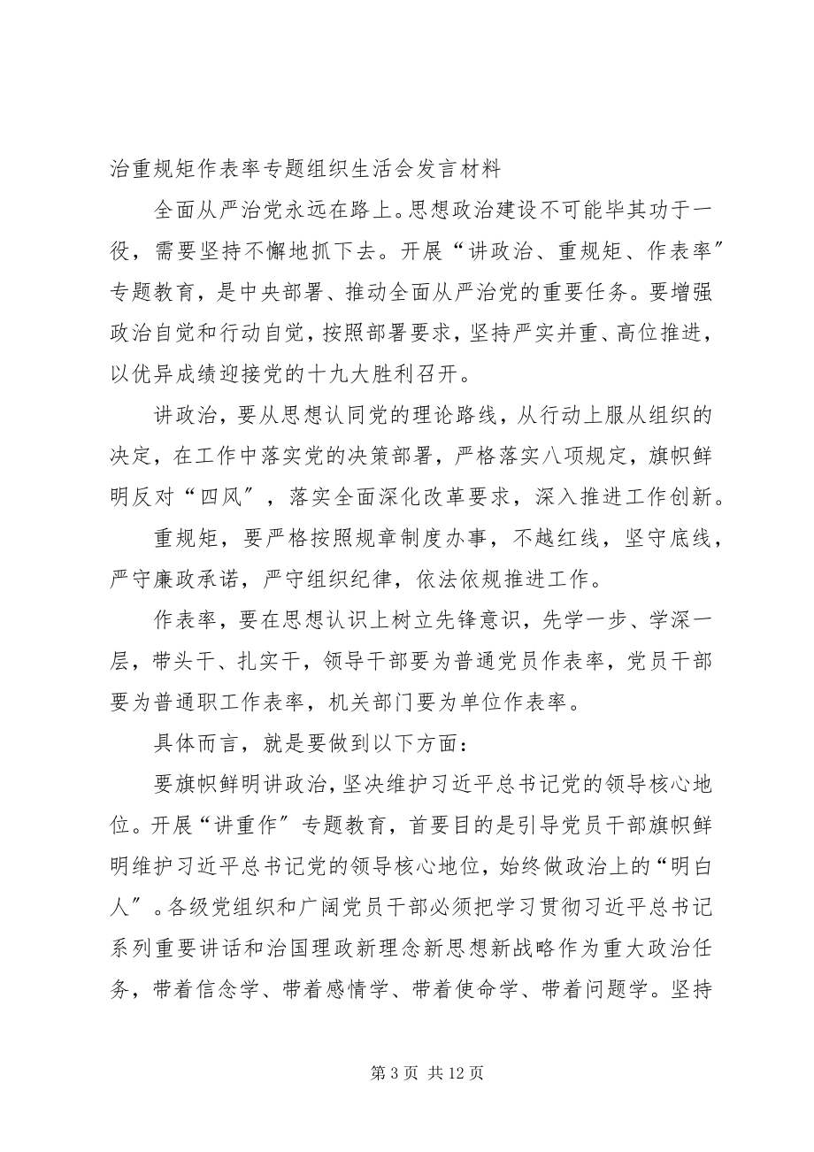 2023年讲政治重规矩作表率专题组织生活会个人讲话材料字简稿.docx_第3页