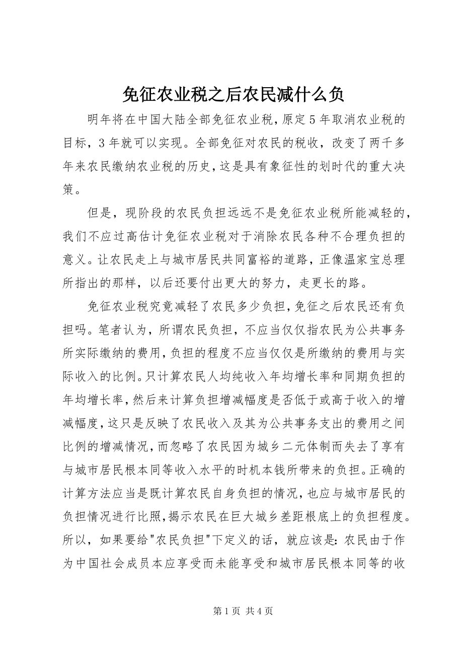 2023年免征农业税之后农民减什么负.docx_第1页