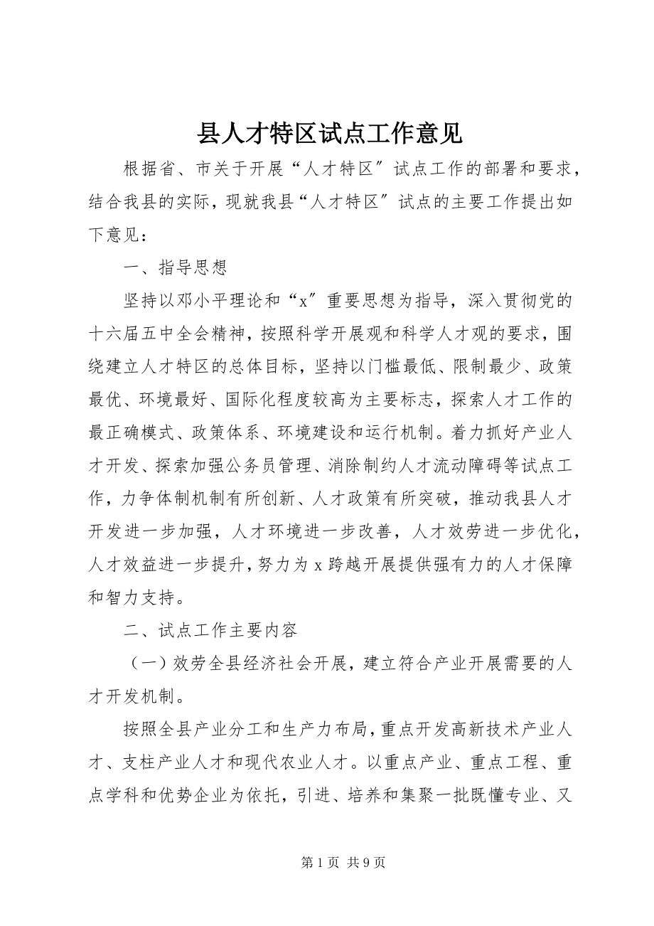 2023年县人才特区试点工作意见.docx_第1页