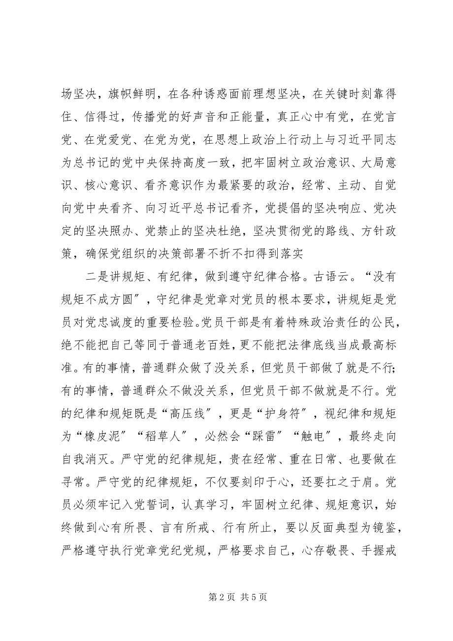 2023年“两学一做”学习教育专题党课讲稿践行“四讲四有”争做合格党员新编.docx_第2页