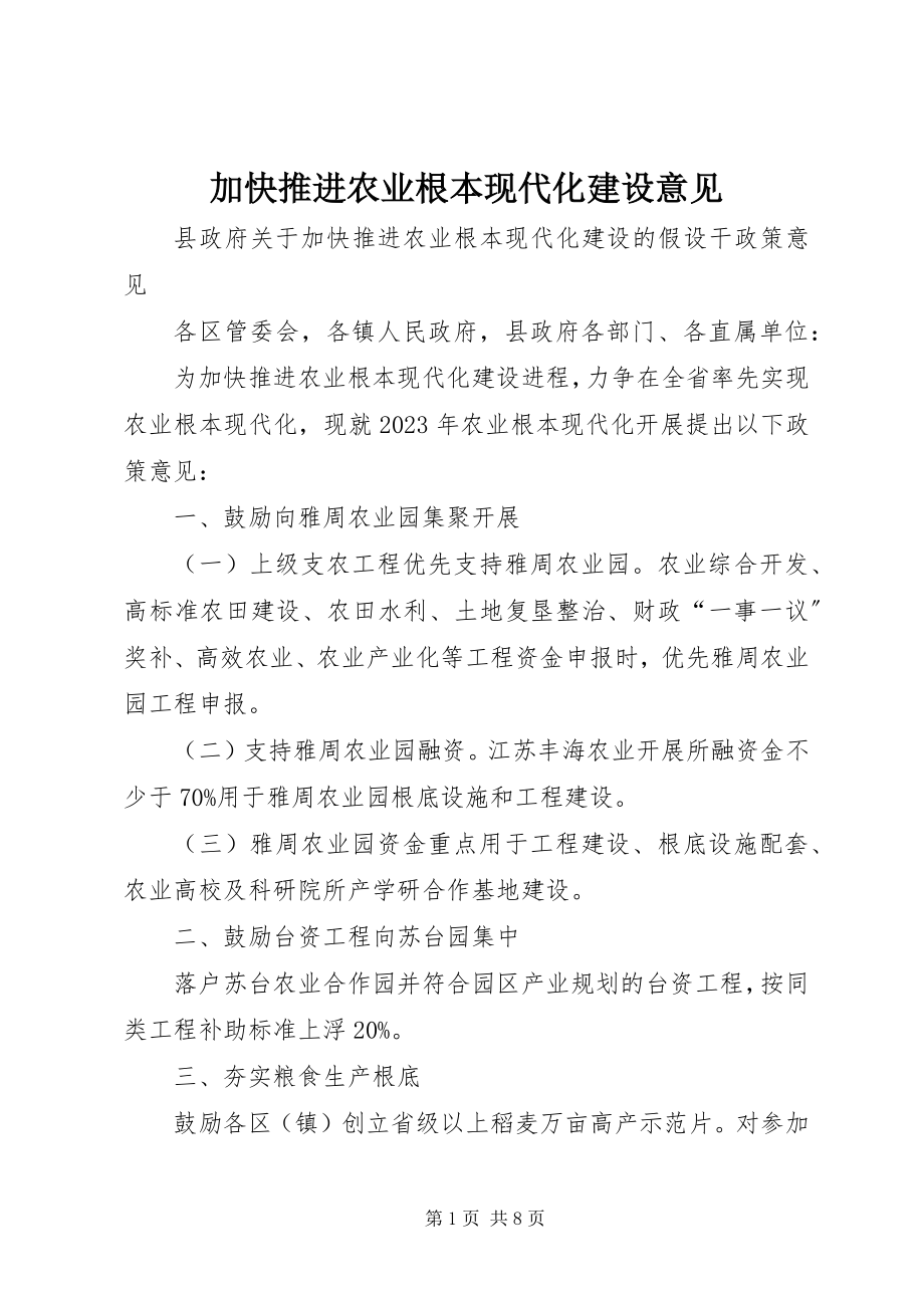 2023年加快推进农业基本现代化建设意见.docx_第1页