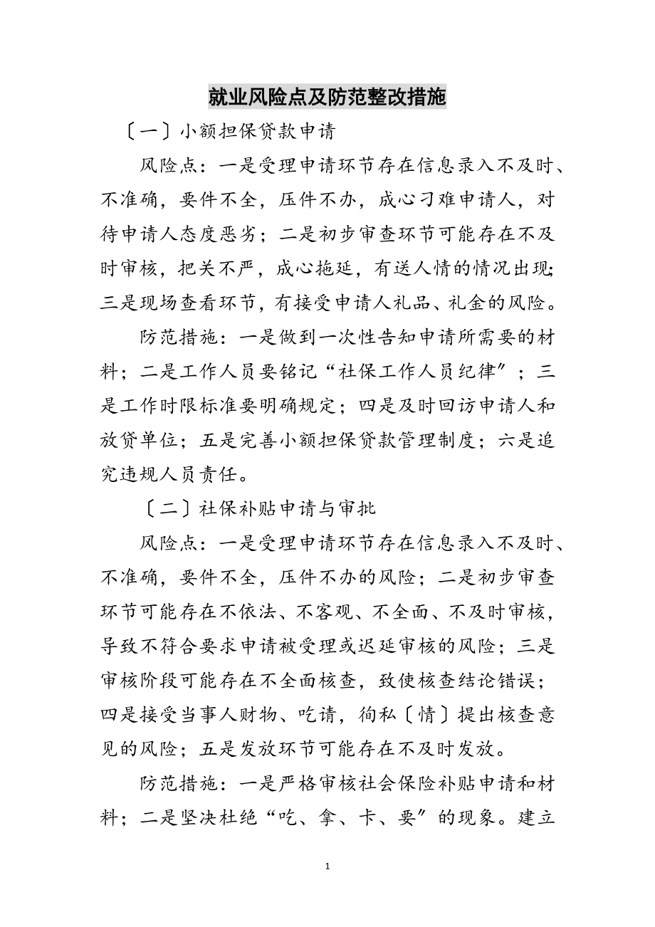 2023年就业风险点及防范整改措施范文.doc_第1页