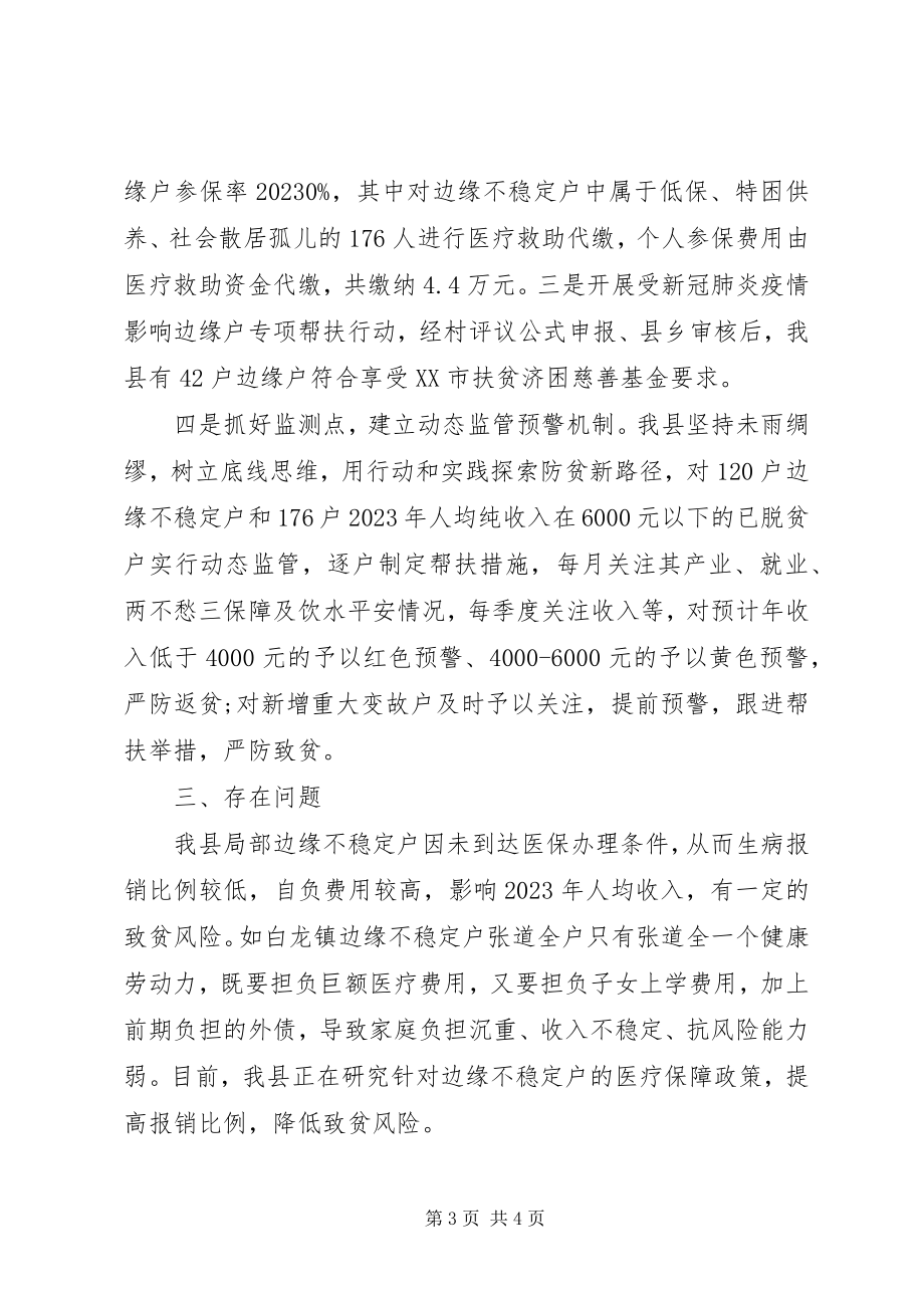 2023年全县建立健全防止返贫和新致贫长效机制工作情况汇报.docx_第3页