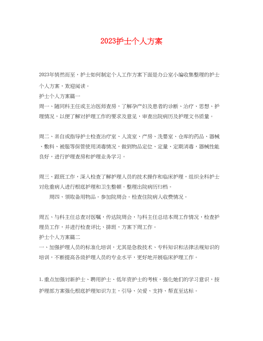 2023年护士个人计划 2.docx_第1页