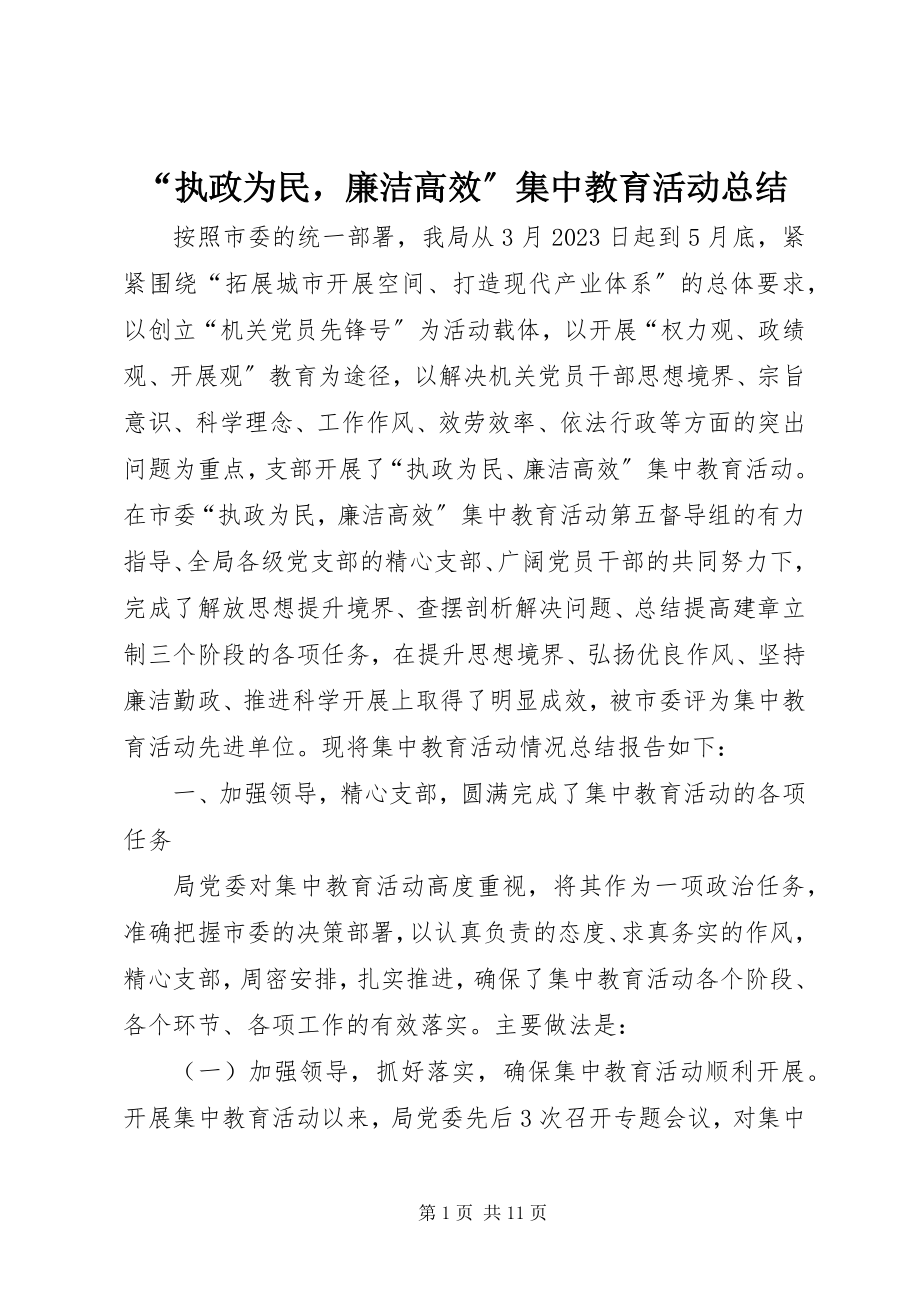 2023年“执政为民廉洁高效”集中教育活动总结新编.docx_第1页