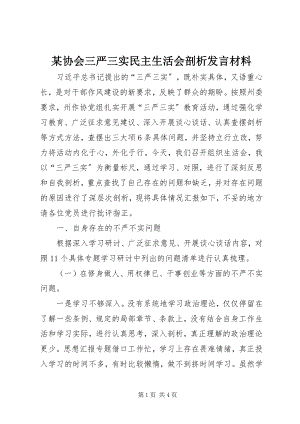 2023年xx协会三严三实民主生活会剖析讲话材料.docx