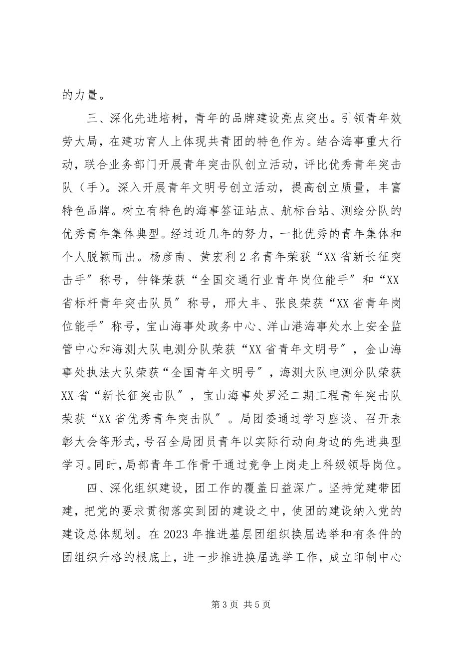 2023年海事局团委青年工作总结汇报团委汇报工作总结.docx_第3页