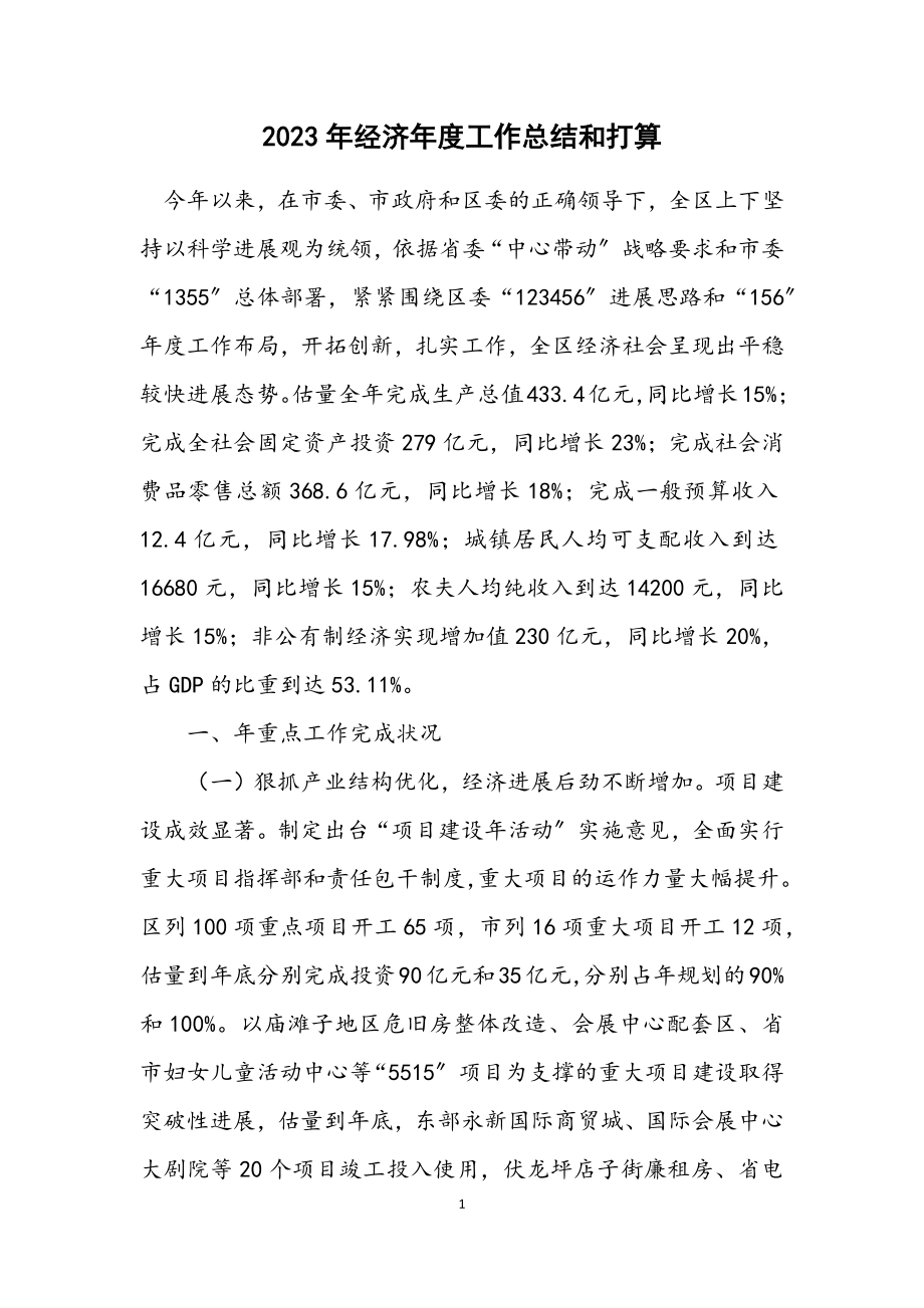 2023年经济年度工作总结和打算.docx_第1页