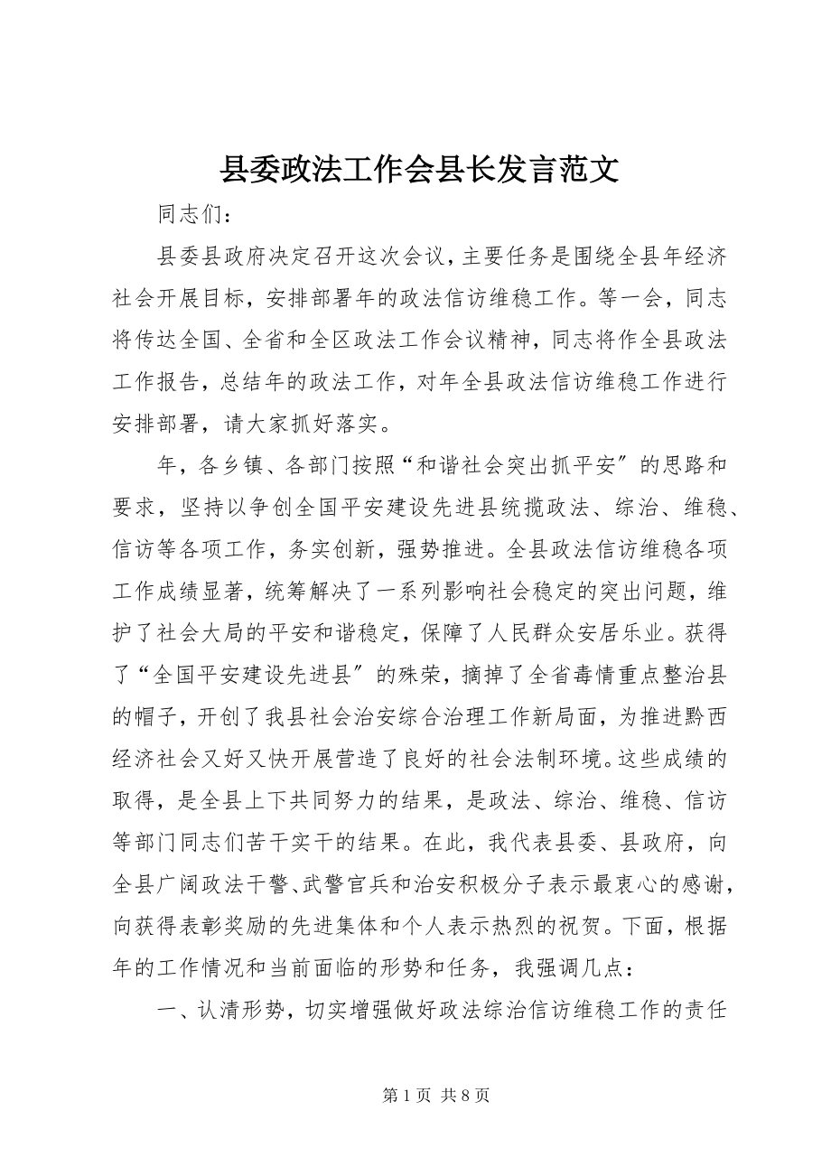 2023年县委政法工作会县长讲话.docx_第1页