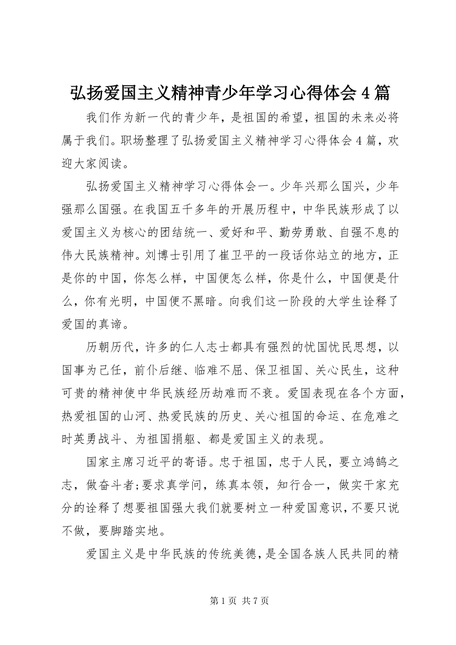 2023年弘扬爱国主义精神青少学习心得体会4篇.docx_第1页