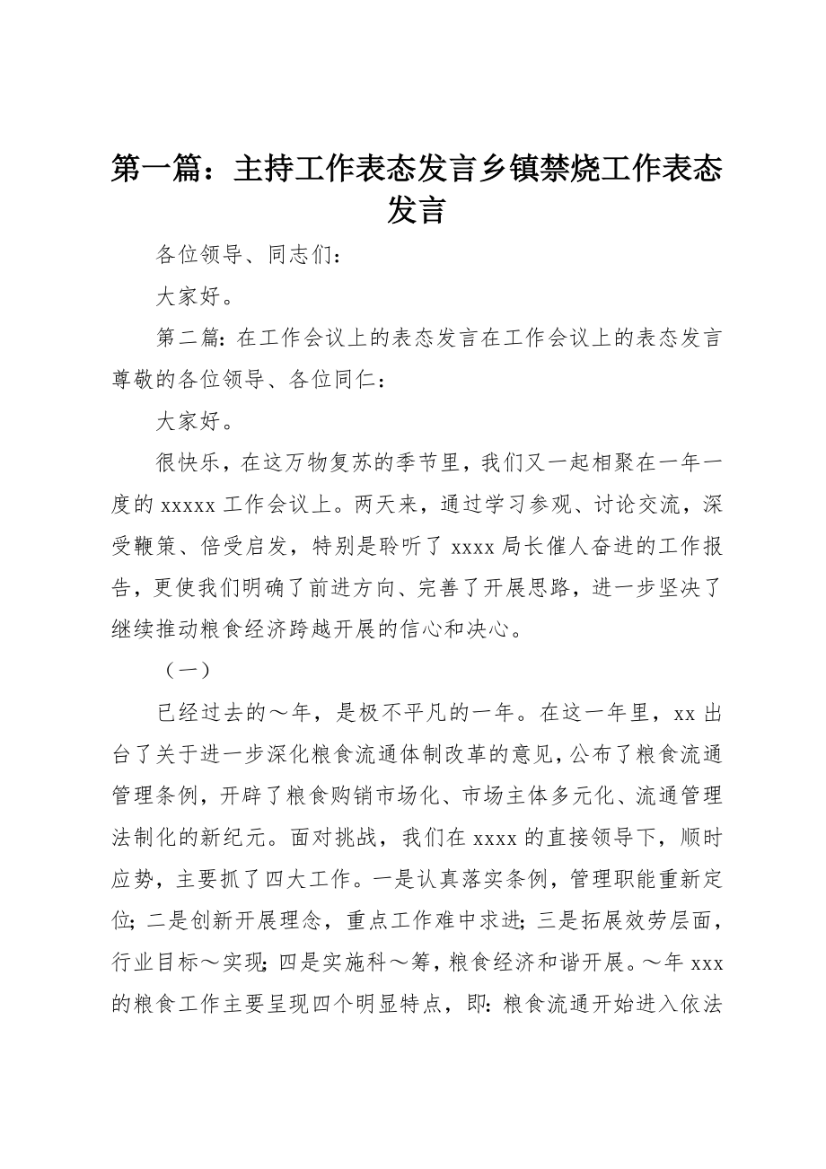 2023年xx主持工作表态讲话乡镇禁烧工作表态讲话新编.docx_第1页