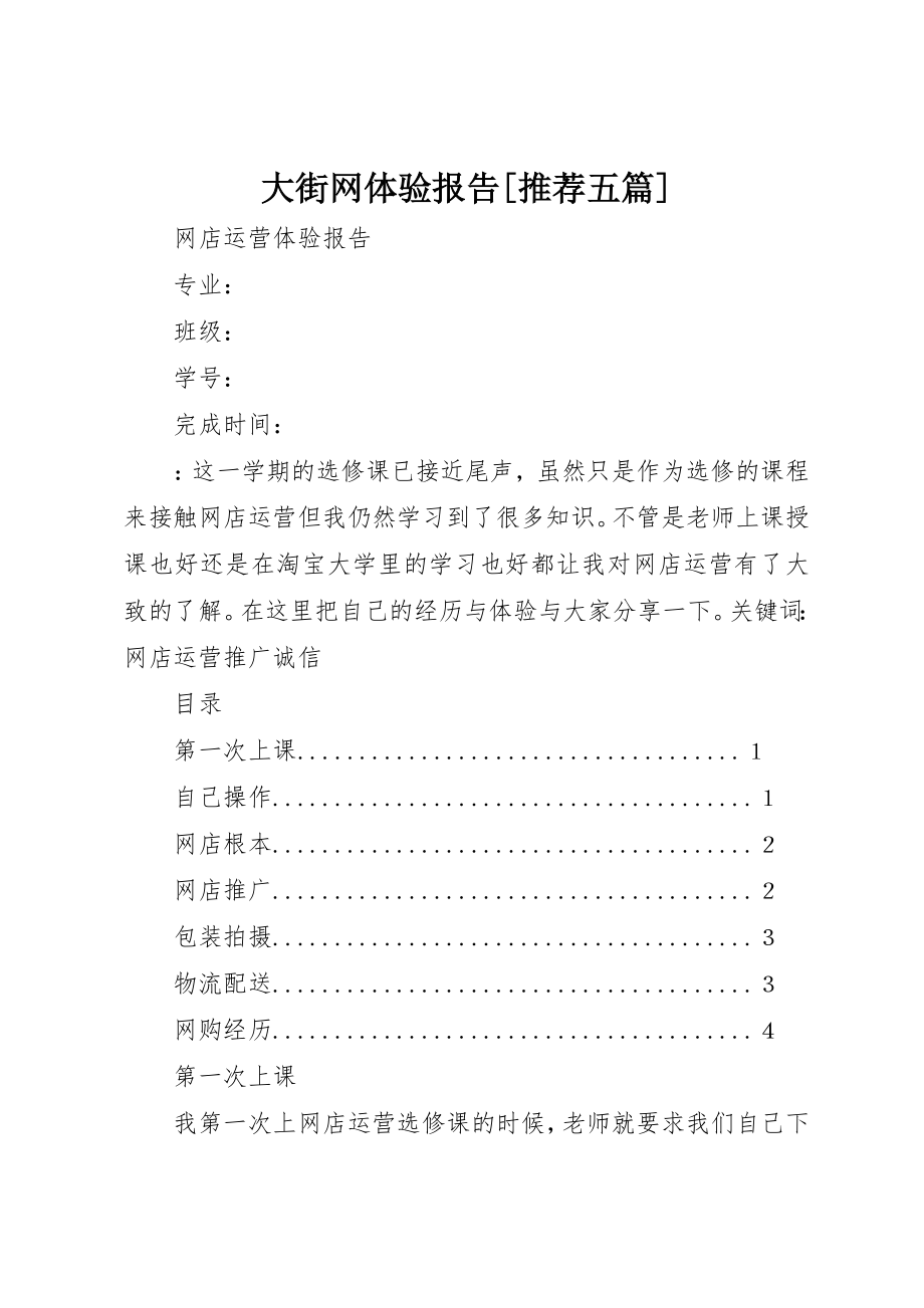 2023年大街网体验报告[推荐五篇]新编.docx_第1页