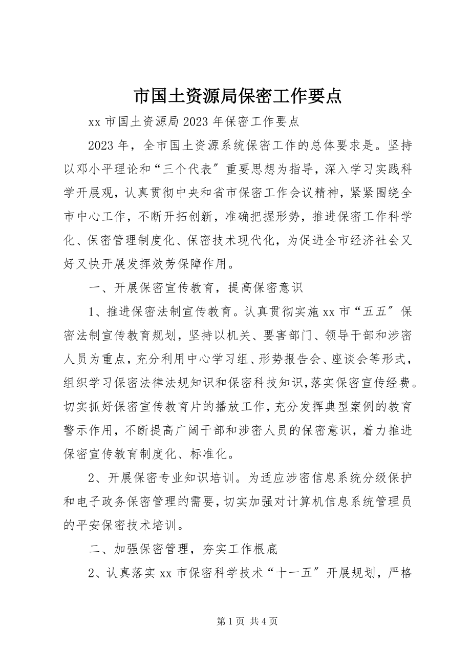 2023年市国土资源局保密工作要点.docx_第1页