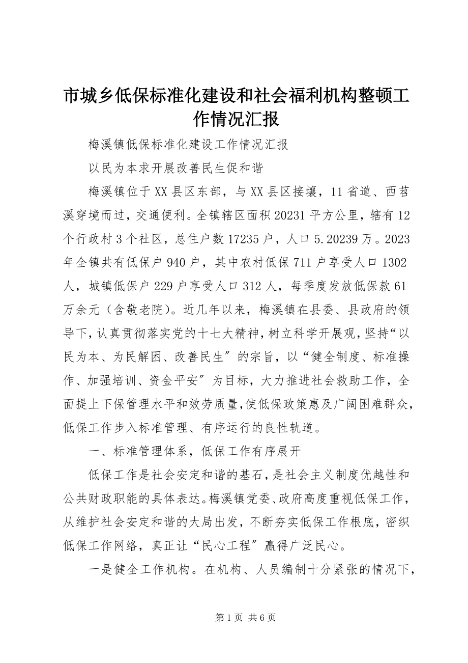 2023年市城乡低保规范化建设和社会福利机构整顿工作情况汇报.docx_第1页