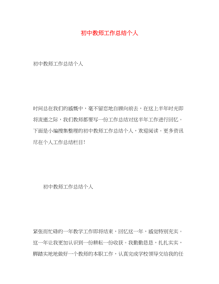 2023年初中教师工作总结个人.docx_第1页