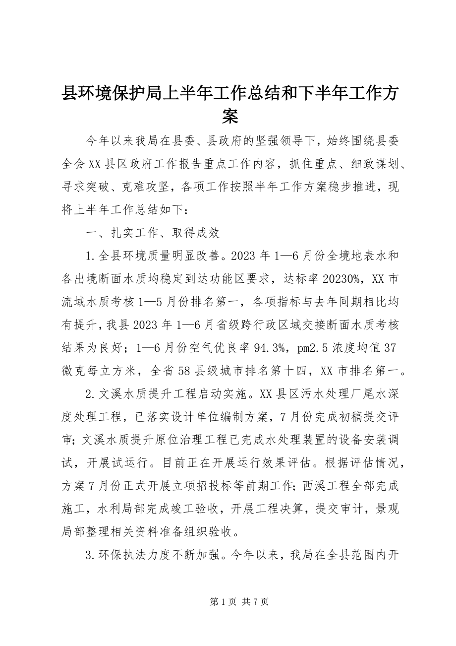 2023年县环境保护局上半年工作总结和下半年工作计划.docx_第1页