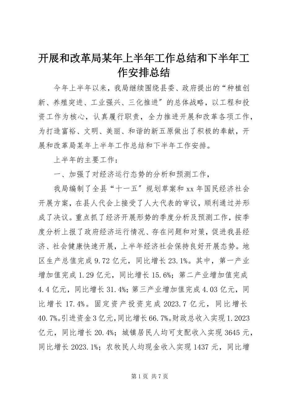 2023年发展和改革局某年上半年工作总结和下半年工作安排总结.docx_第1页