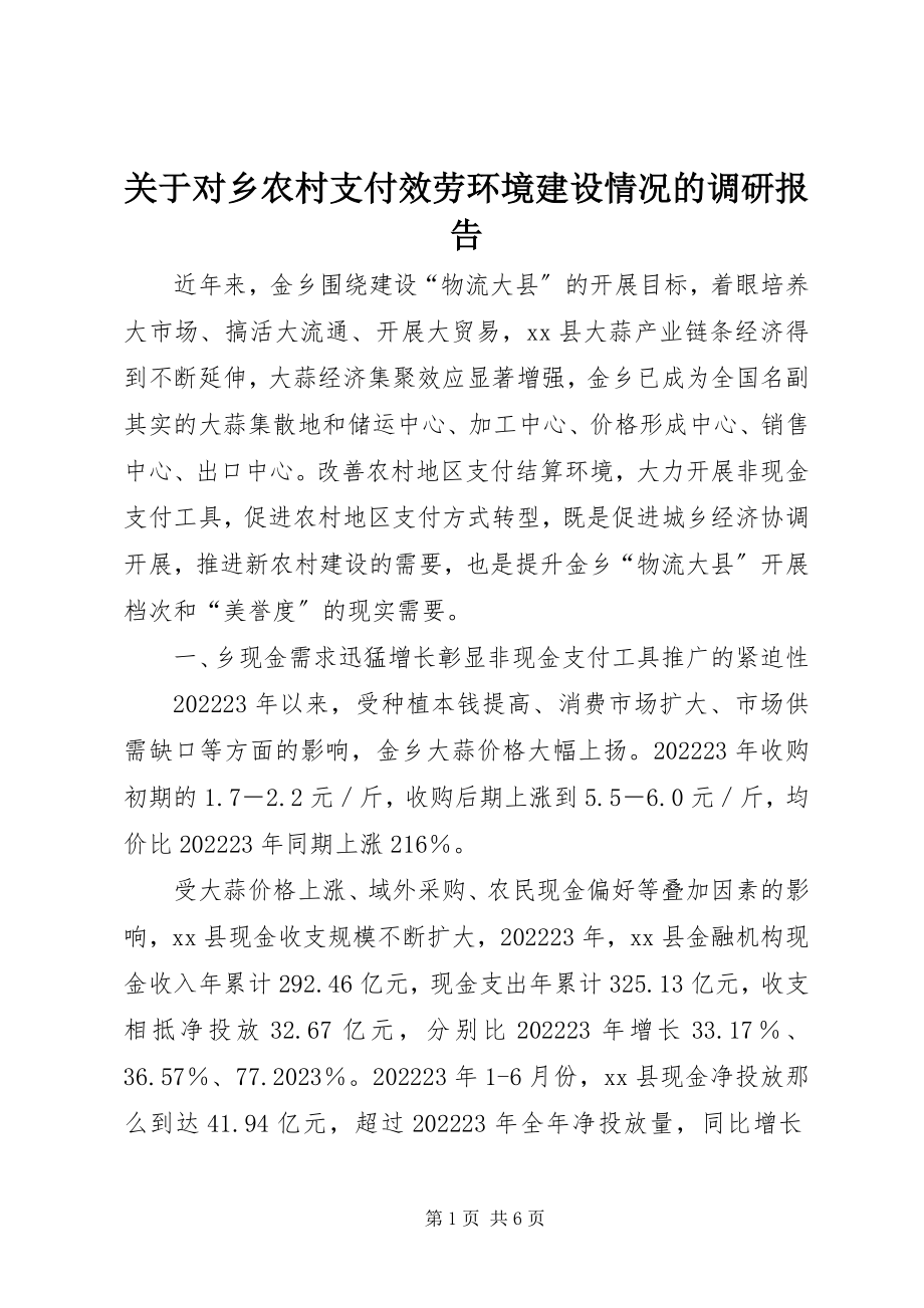 2023年对乡农村支付服务环境建设情况的调研报告.docx_第1页