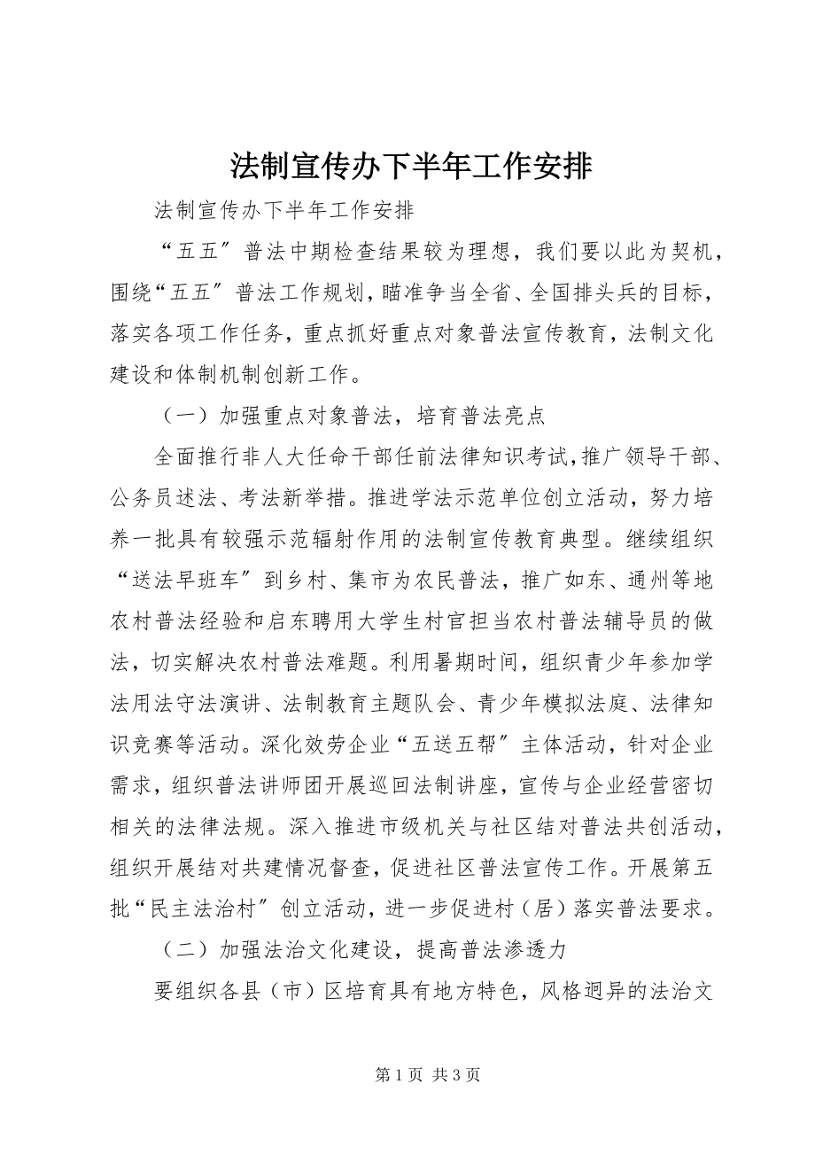 2023年法制宣传办下半年工作安排.docx_第1页