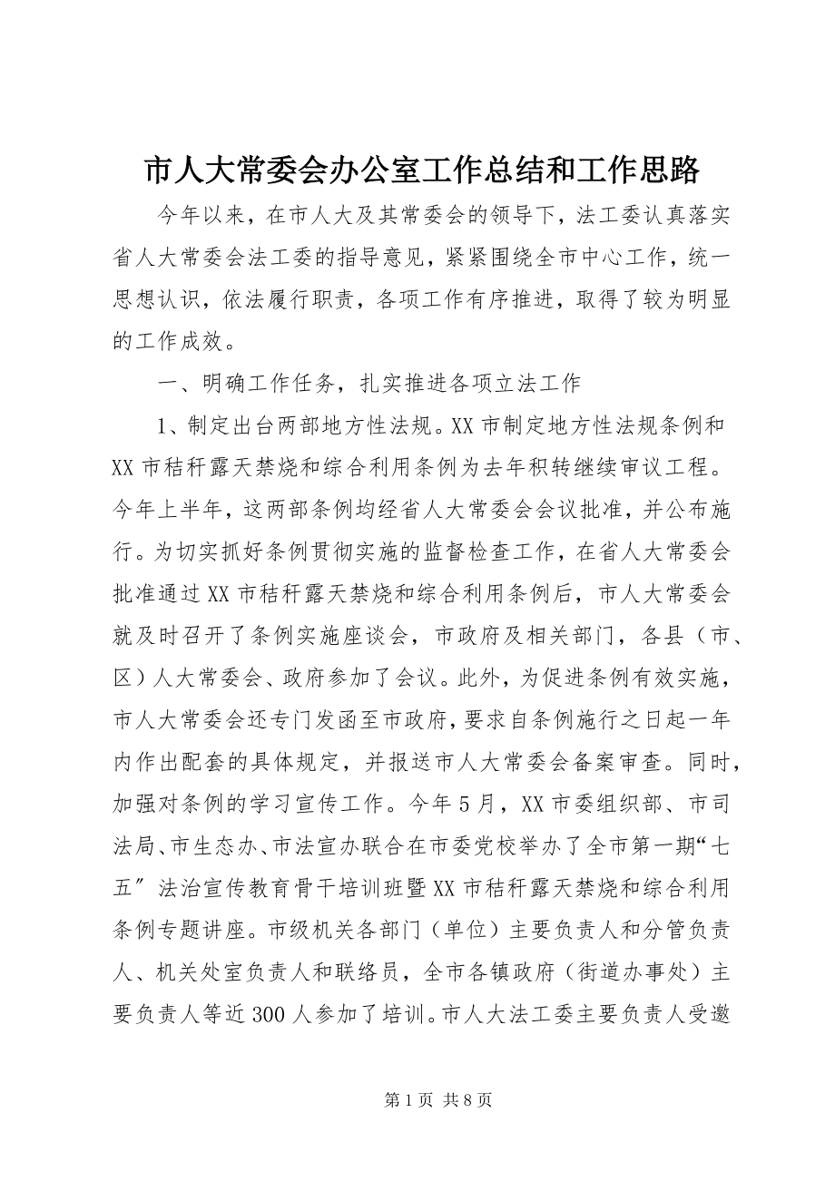 2023年市人大常委会办公室工作总结和工作思路.docx_第1页