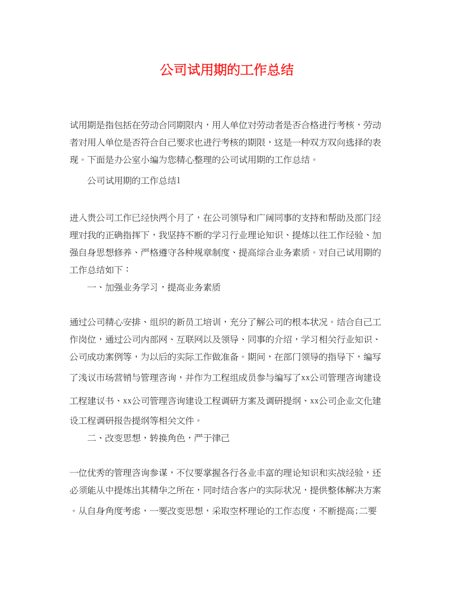 2023年公司试用期的工作总结.docx_第1页