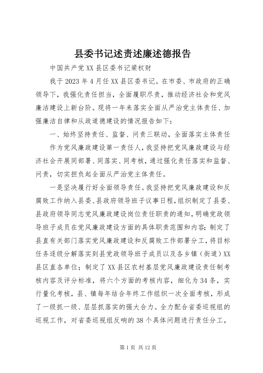 2023年县委书记述责述廉述德报告.docx_第1页