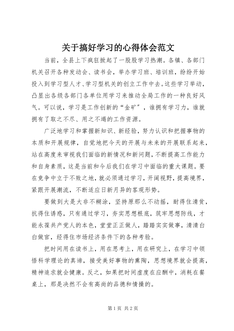 2023年搞好学习的心得体会2.docx_第1页