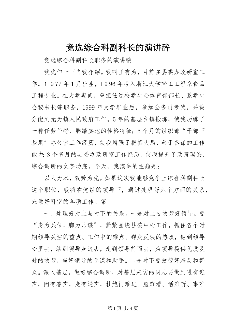 2023年竞选综合科副科长的演讲辞.docx_第1页