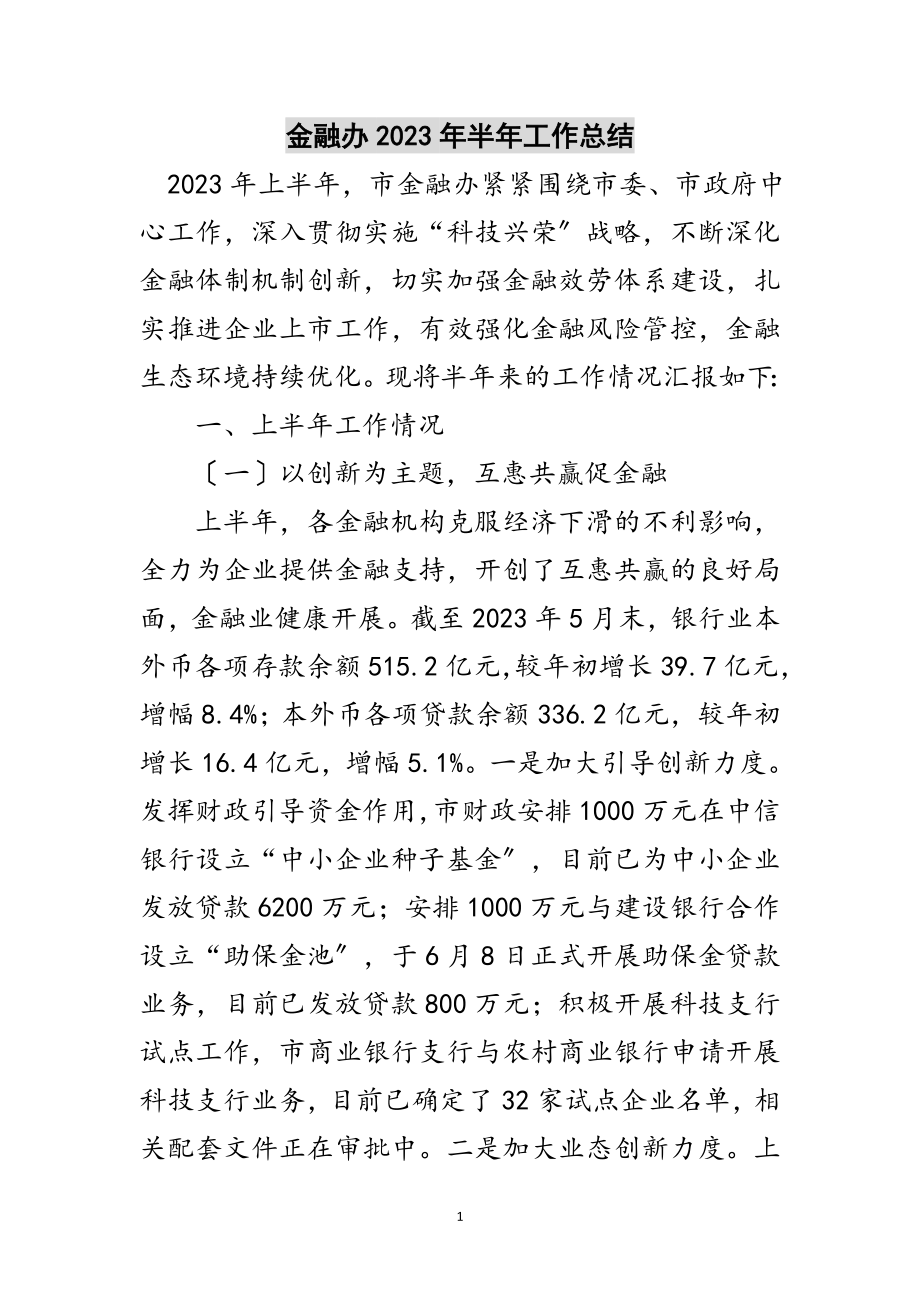 2023年金融办年半年工作总结范文.doc_第1页