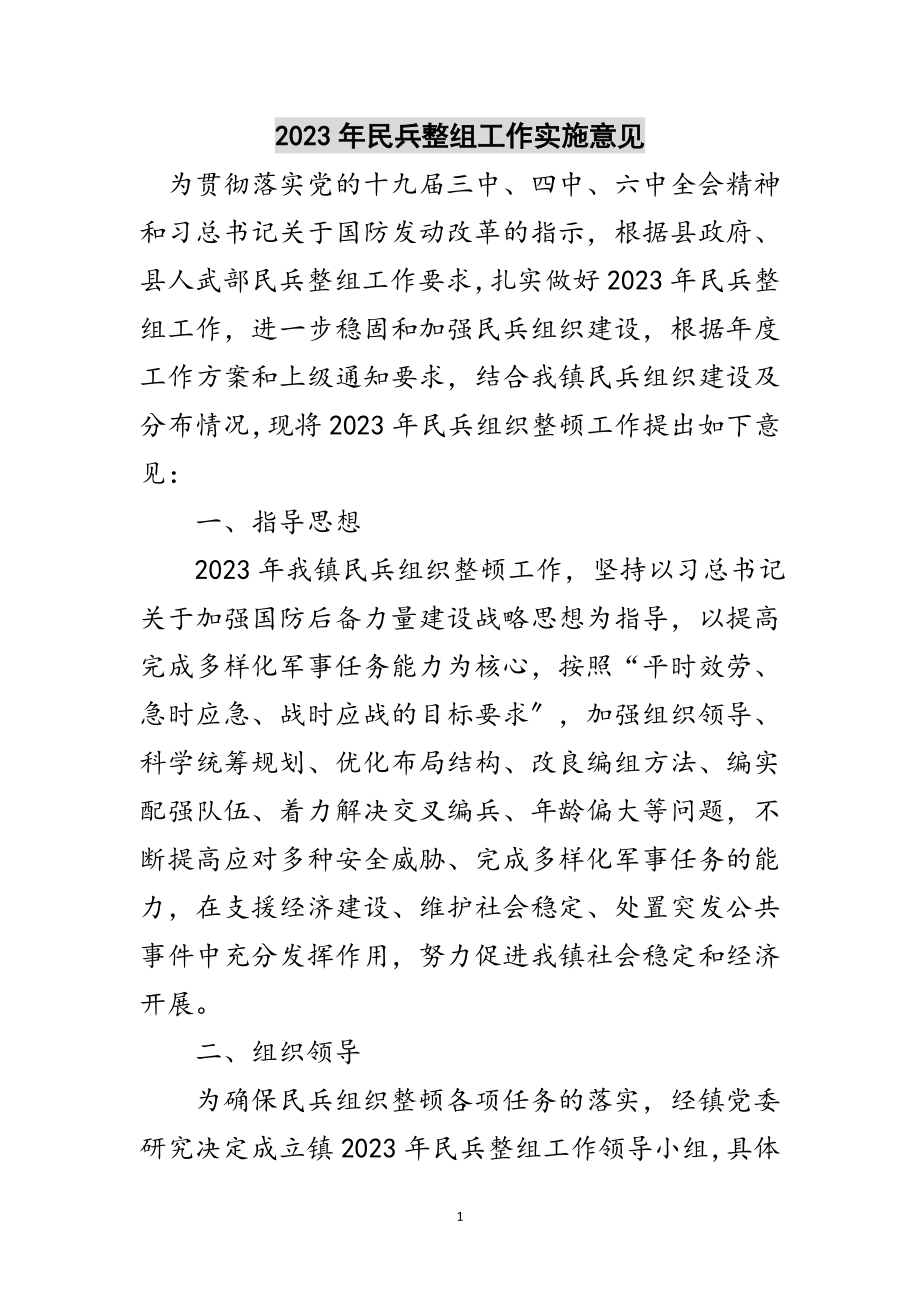 2023年年民兵整组工作实施意见范文.doc_第1页