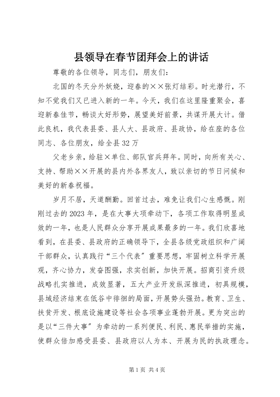 2023年县领导在春节团拜会上的致辞.docx_第1页