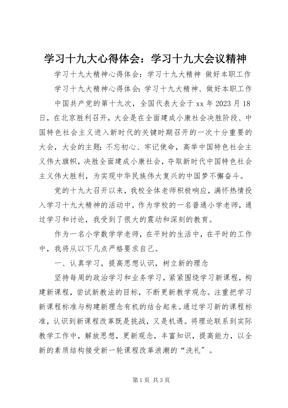 2023年学习十九大心得体会学习十九大会议精神.docx_第1页