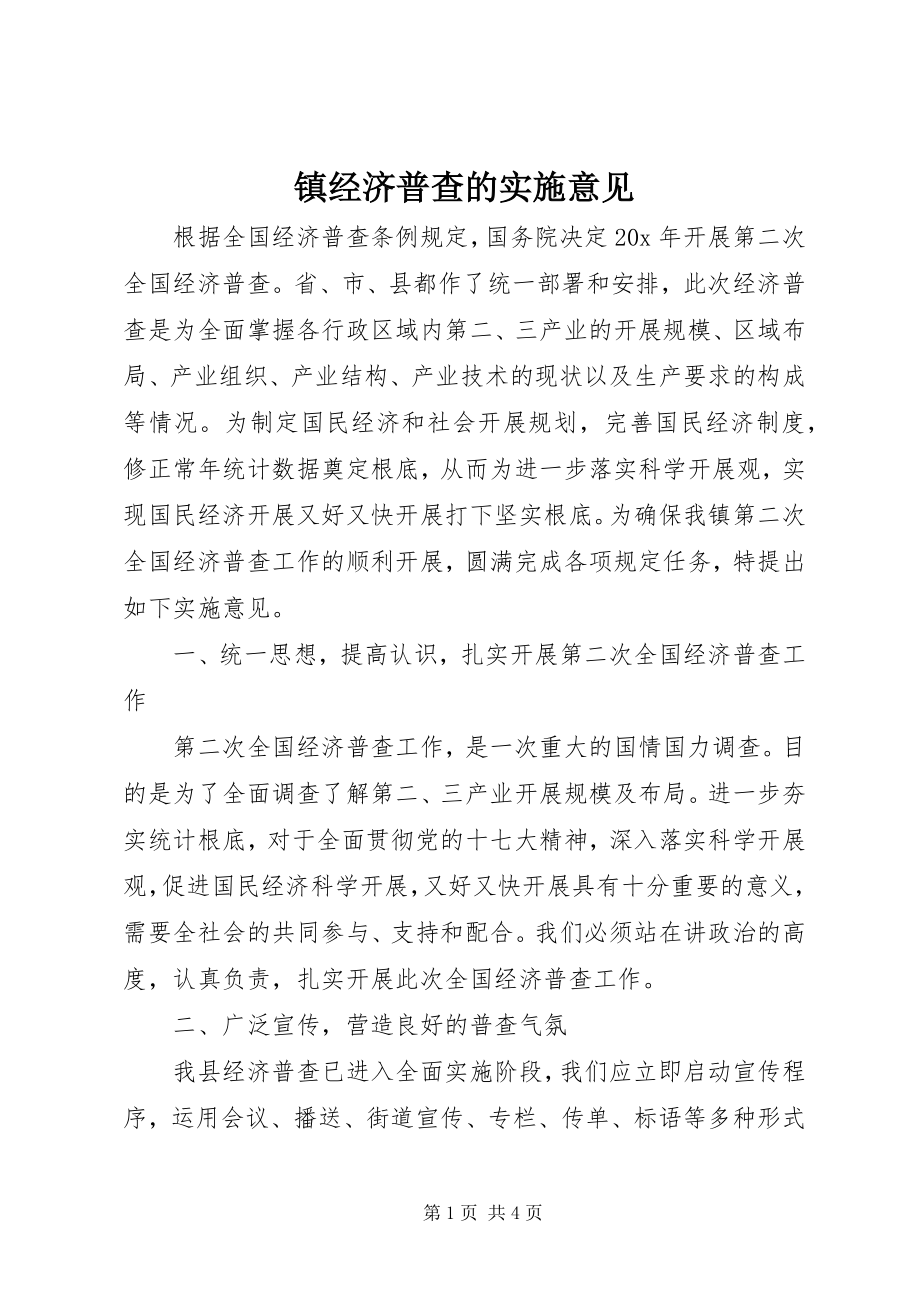 2023年镇经济普查的实施意见.docx_第1页