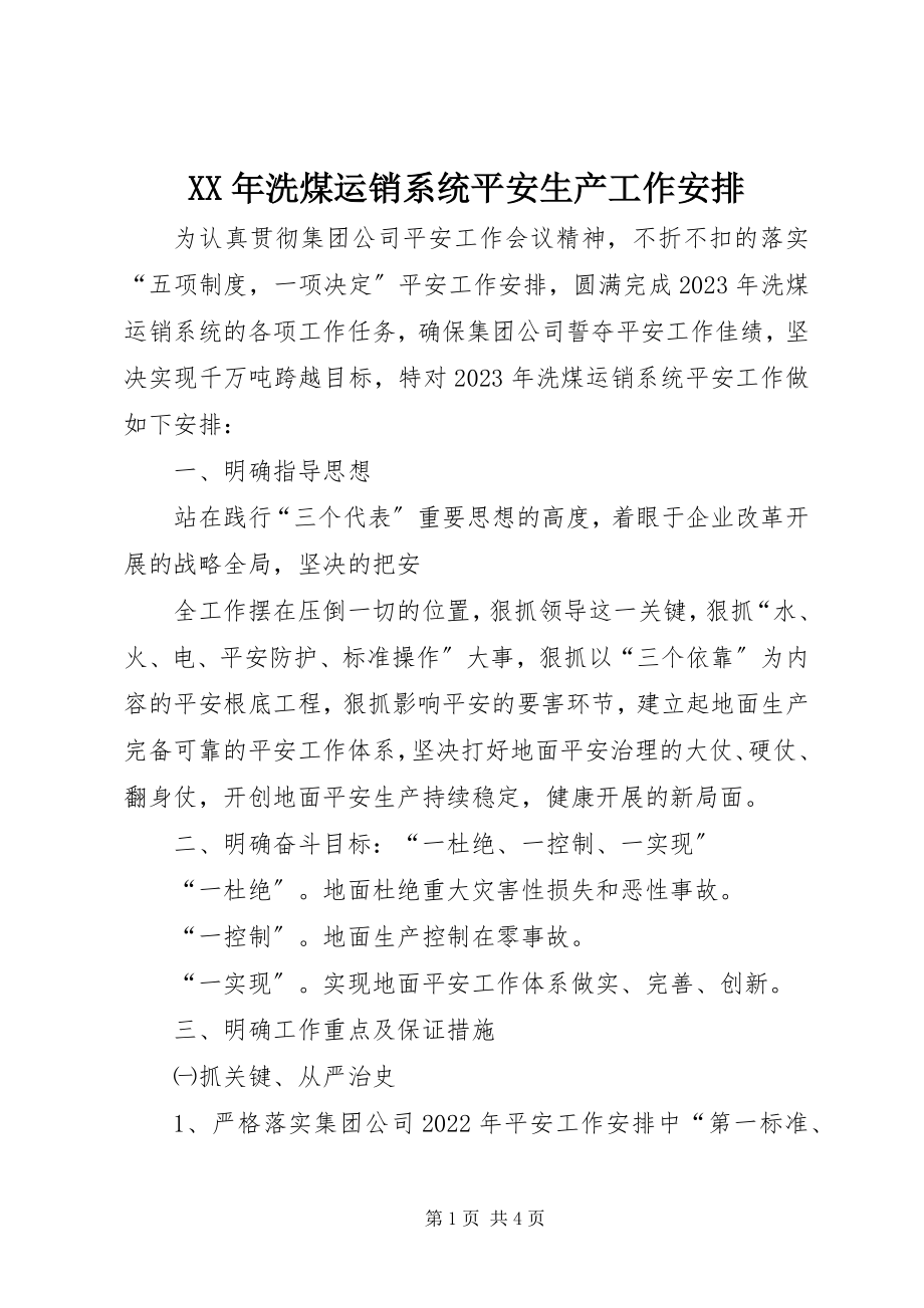 2023年洗煤运销系统安全生产工作安排.docx_第1页