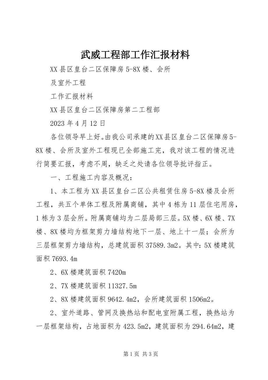 2023年武威项目部工作汇报材料.docx_第1页