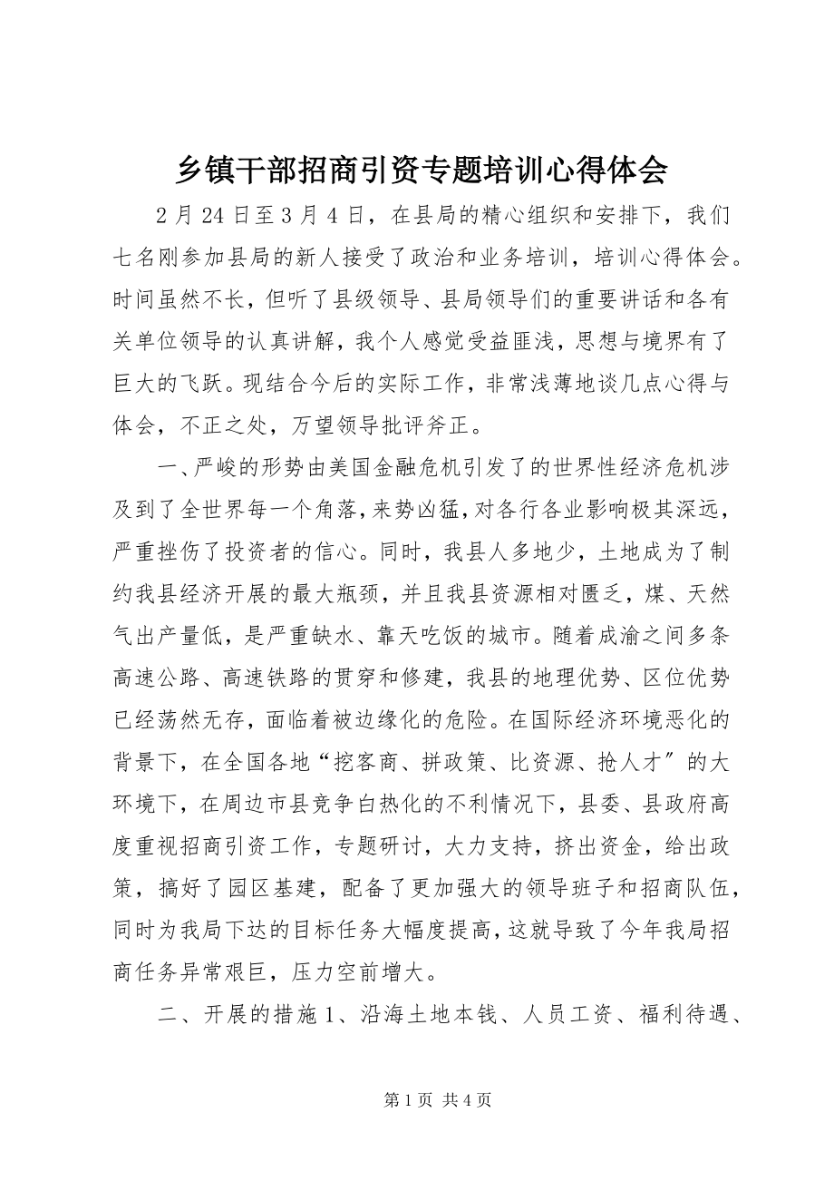 2023年乡镇干部招商引资专题培训心得体会.docx_第1页