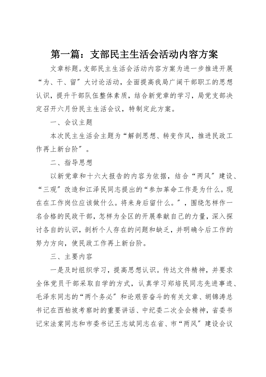 2023年xx支部民主生活会活动内容方案新编.docx_第1页