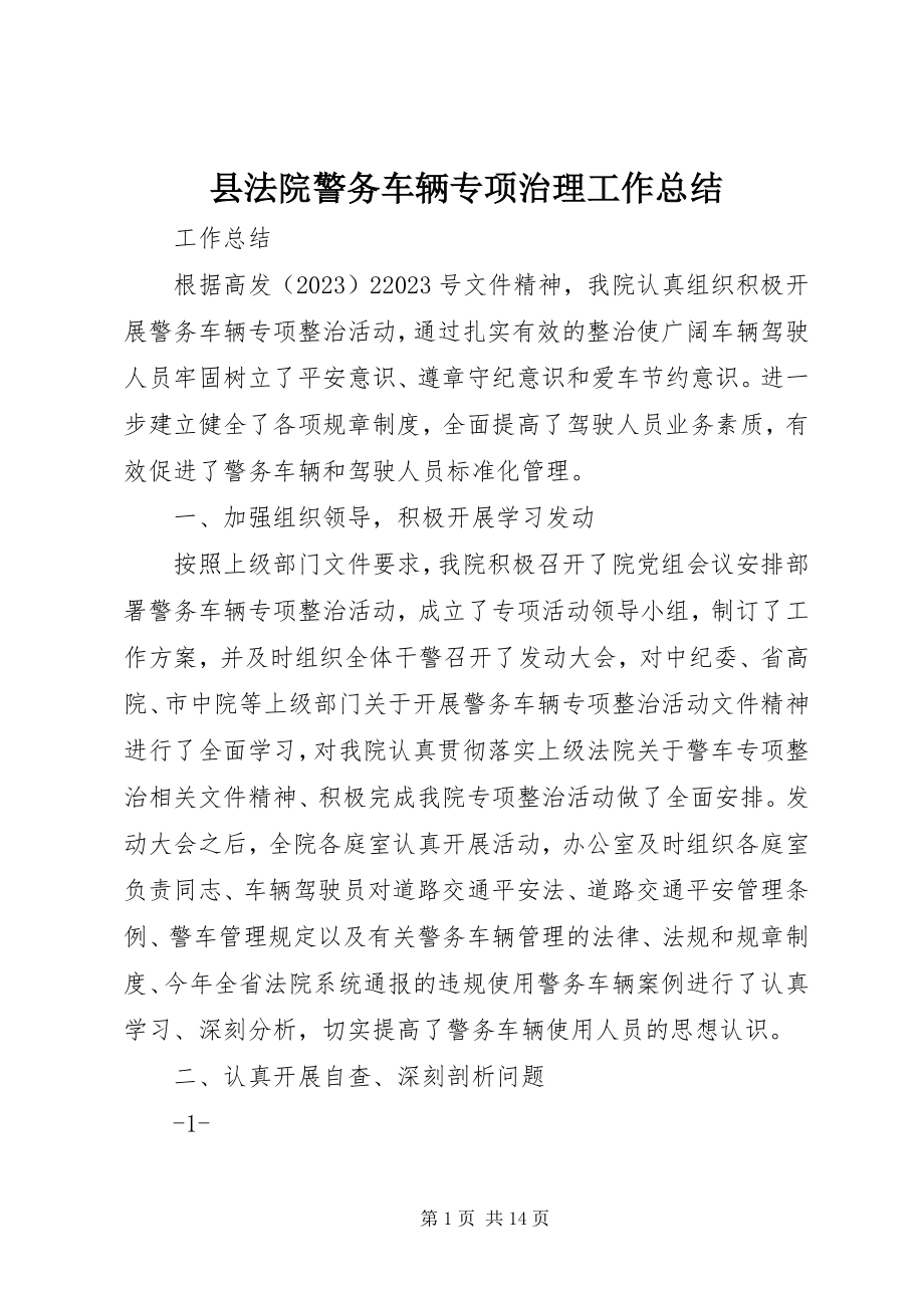 2023年县法院警务车辆专项治理工作总结.docx_第1页