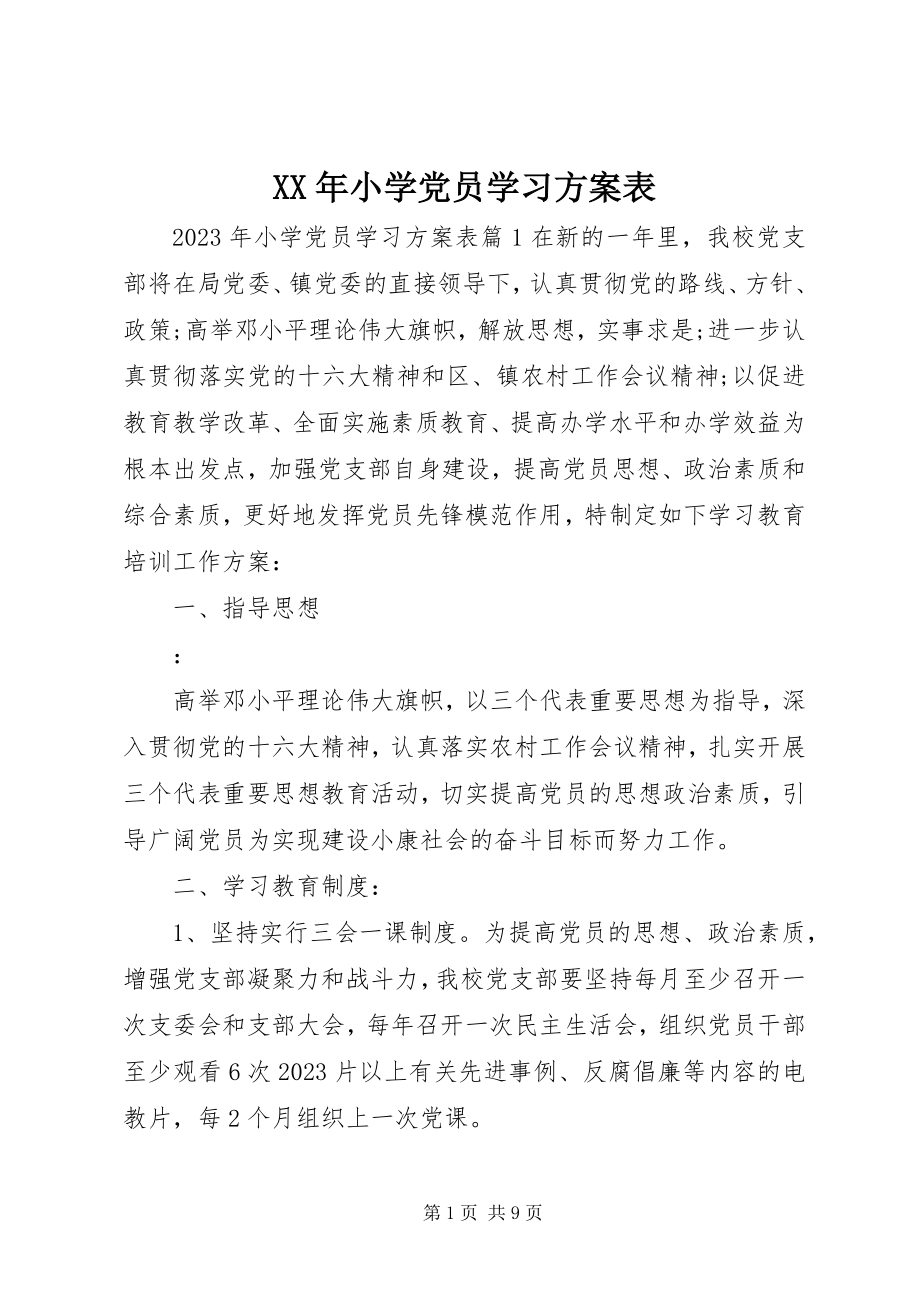 2023年小学党员学习计划表.docx_第1页