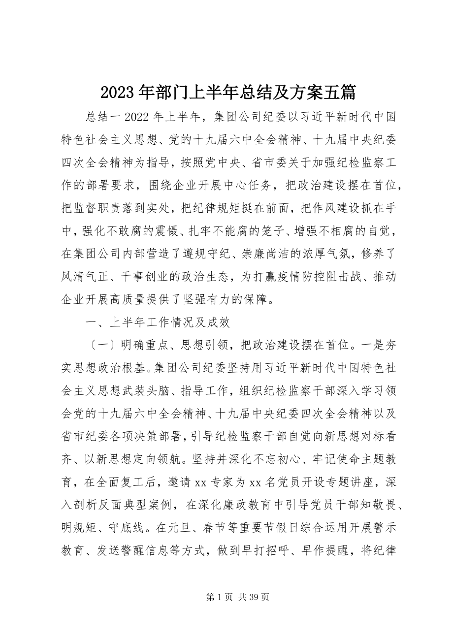 2023年部门上半年总结及计划五篇.docx_第1页