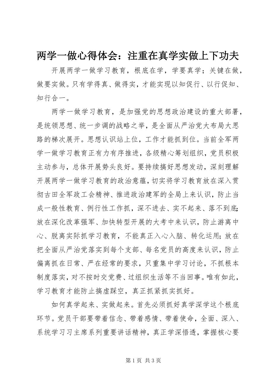 2023年两学一做心得体会注重在真学实做上下功夫.docx_第1页