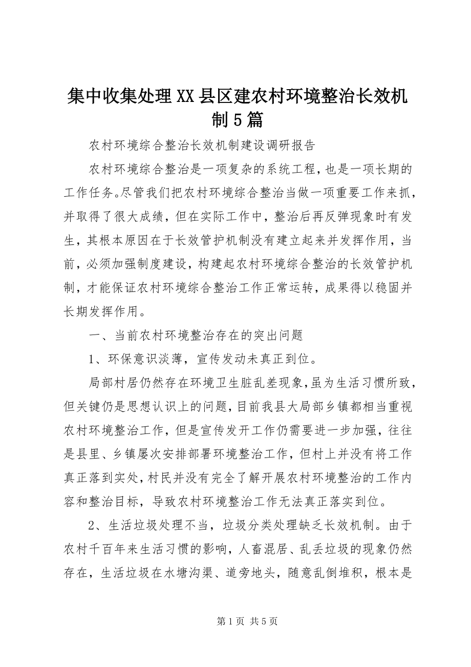 2023年集中收集处理XX县区建农村环境整治长效机制5篇.docx_第1页