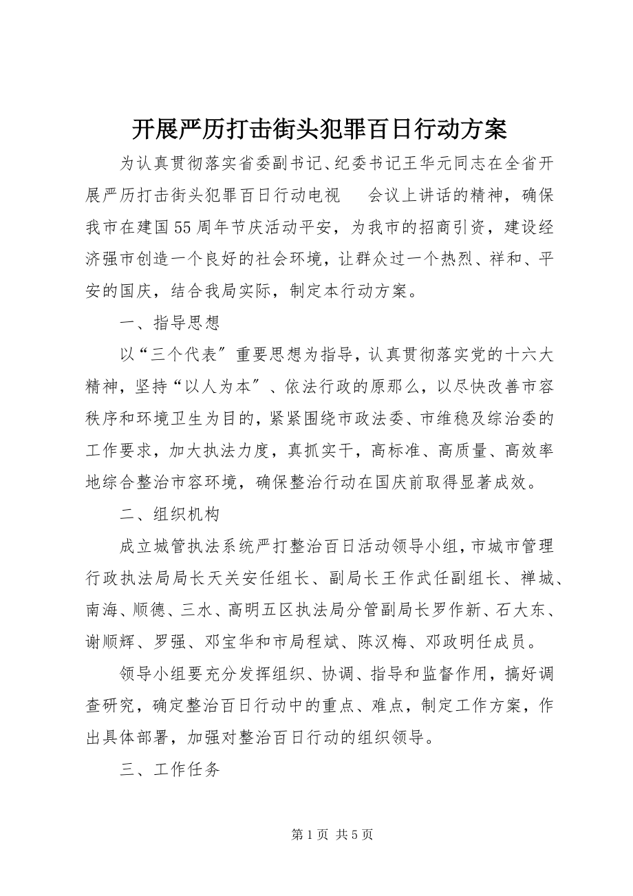 2023年开展严历打击街头犯罪百日行动方案.docx_第1页