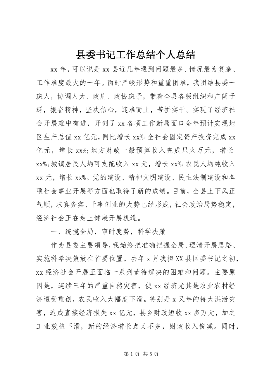 2023年县委书记工作总结个人总结.docx_第1页