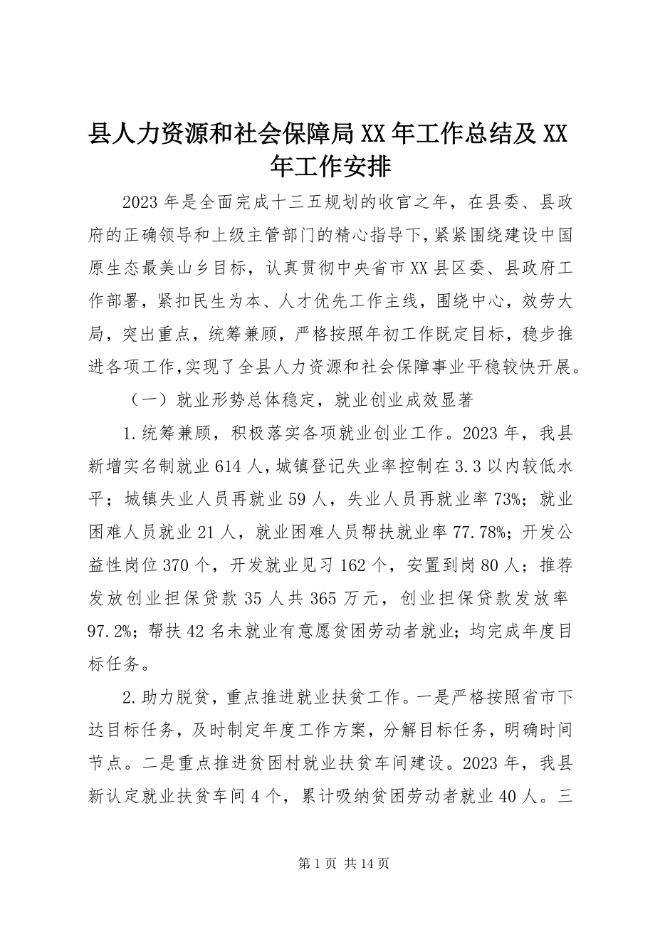 2023年县人力资源和社会保障局工作总结及工作安排.docx_第1页