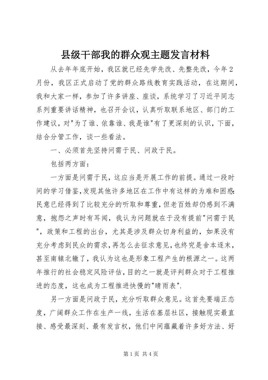 2023年县级干部我的群众观主题讲话材料.docx_第1页