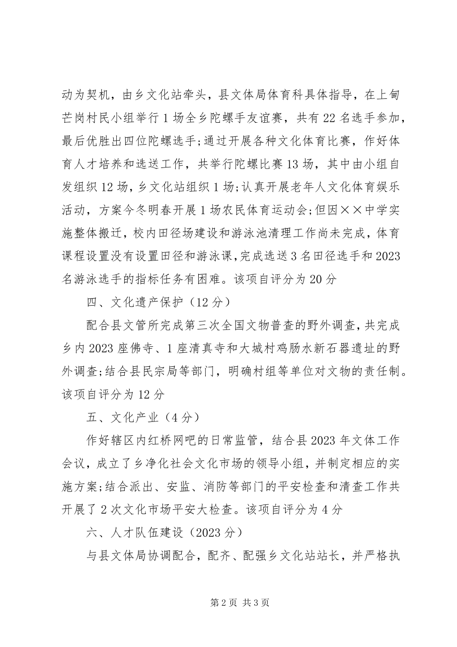 2023年乡文化体育工作自检自查总结.docx_第2页