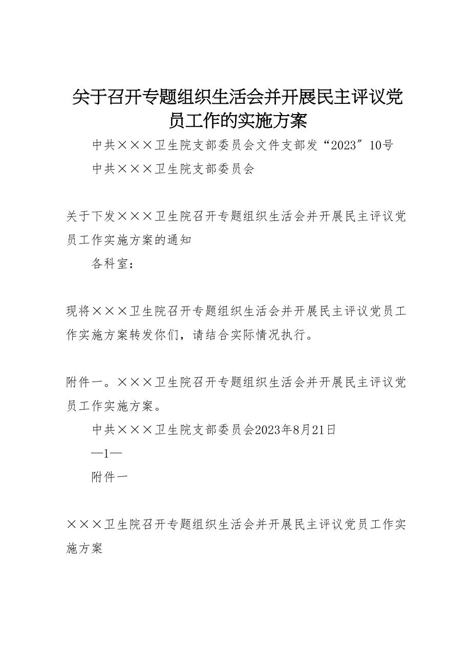 2023年关于召开专题组织生活会并开展民主评议党员工作的实施方案 .doc_第1页